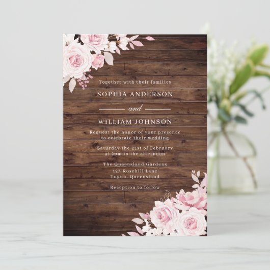 Invitation Roses Rustiques Rose Bois Blush FlorMariage (Debout devant)