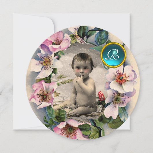 Invitation Roses SAUVAGE, STORK GARY MODÈLE PHOTO BABY SHOWER (Devant)