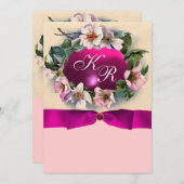 Invitation Roses SAUVAGES AVEC RIBBON ROSE, MONOGRAM (Devant / Derrière)