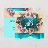 INVITATION ROSES SAUVAGES AVEC RUBAN BLEU AQUA , SARCELLE , M (Devant / Derrière)