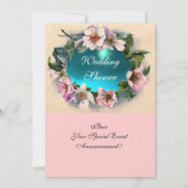 INVITATION ROSES SAUVAGES AVEC RUBAN BLEU TURQUOISE , MONOGRA (Dos)