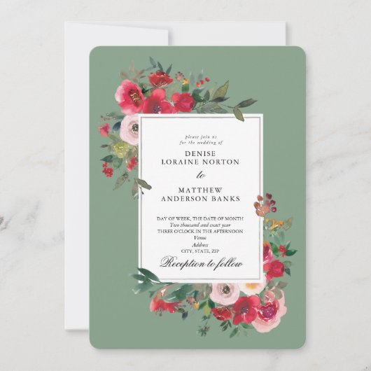 Invitation Roses sauvages et Basil Vert (Devant)