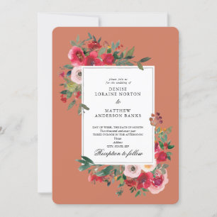 Invitation Roses sauvages et couleur carnelienne terrestre