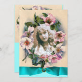 INVITATION ROSES SAUVAGES ET RUBAN BLEU GABARIT PHOTO SUCRÉ 1 (Devant / Derrière)