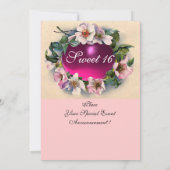 INVITATION ROSES SAUVAGES ET RUBAN ROSE POUR SUCRÉE 16 ANS GA (Dos)