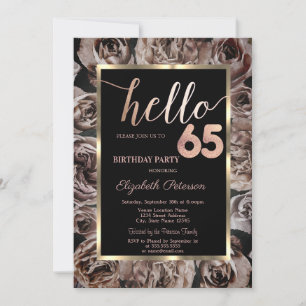 Invitation Roses Sombres Élégantes Noir 65e Anniversaire