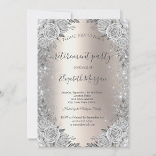 Invitation Roses Sparkle Argent Diamants Ivoire Retraite 