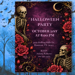 Invitation Roses squelettiques gothiques de la fête d'Hallowe