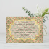 Invitation Roses sur l'or antique Anniversaire (Debout devant)