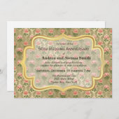 Invitation Roses sur l'or antique Anniversaire (Devant / Derrière)