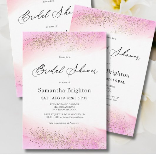 Invitation Roses teintes Or Étincelles Nuptiale Douche Invita