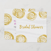 Invitation Roses Tourbillons Blancs et Dorés Mariage Moderne (Devant / Derrière)