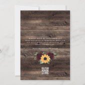 Invitation Roses Tournesol Rustiques Code QR Mariage de la Gr (Dos)