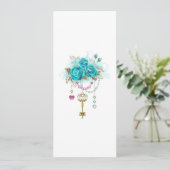 Invitation Roses Turquoise avec Clés (Debout devant)