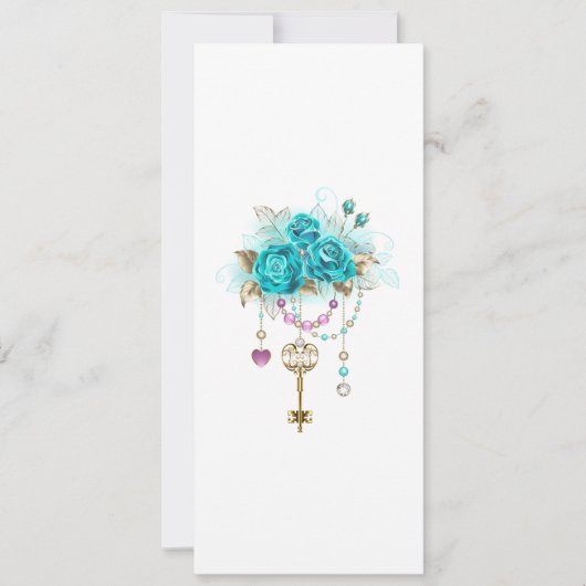 Invitation Roses Turquoise avec Clés (Devant)