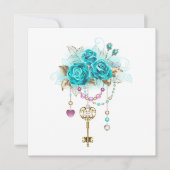 Invitation Roses turquoise avec touches (Devant)