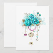 Invitation Roses turquoise avec touches (Devant / Derrière)