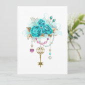 Invitation Roses turquoise avec touches (Debout devant)