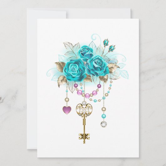 Invitation Roses turquoise avec touches (Devant)
