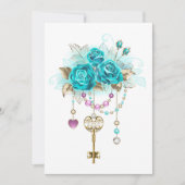 Invitation Roses turquoise avec touches (Devant)