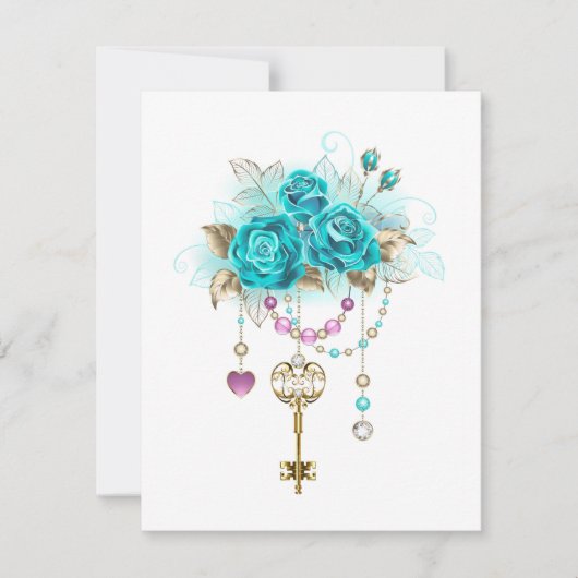 Invitation Roses turquoise avec touches (Devant)
