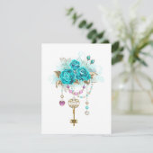 Invitation Roses turquoise avec touches (Debout devant)