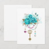 Invitation Roses turquoise avec touches (Devant / Derrière)