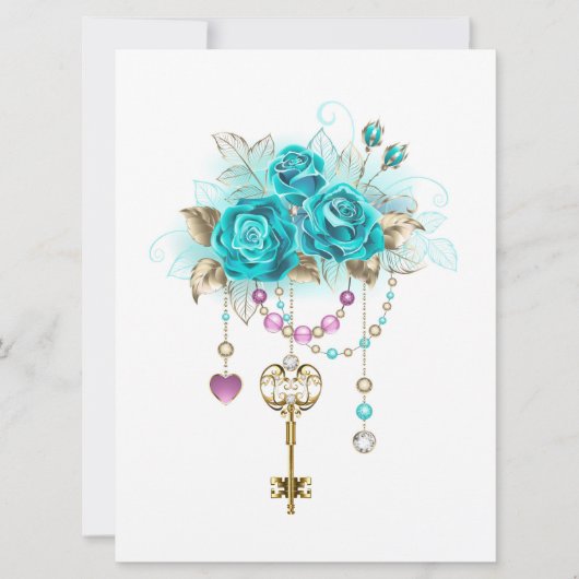Invitation Roses turquoise avec touches (Devant)