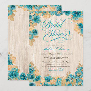 Invitation Roses turquoise et or Elégante Fête des mariées ru