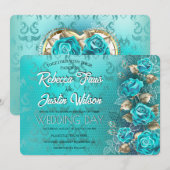 Invitation Roses Turquoise Tiffany Floral Moderne Bohème (Devant / Derrière)