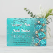 Invitation Roses Turquoise Tiffany Floral Moderne Bohème (Debout devant)