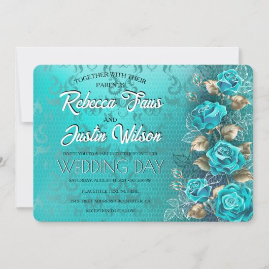 Invitation Roses Turquoise Tiffany Floral Moderne Bohème (Devant)
