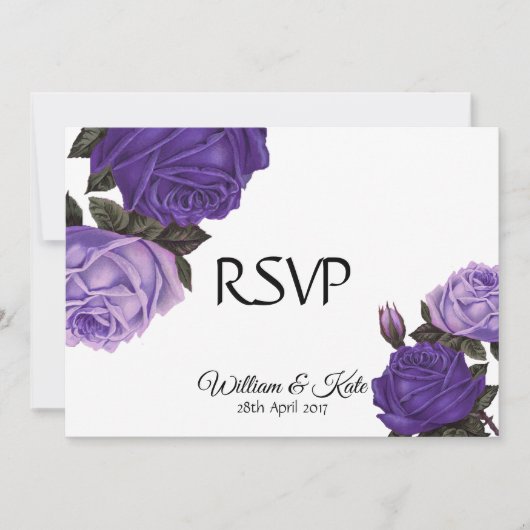 Invitation Roses ultra violettes recto-verso RSVP de mariage (Devant)