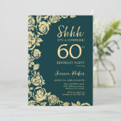 Invitation Roses Vert Emeraude Dorées Fête Surprise 60e Anniv (Debout devant)