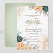 Invitation Roses vertes aquarelle (Devant / Derrière)