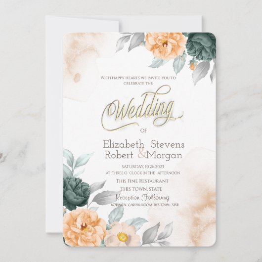 Invitation Roses vertes aquarelle (Devant)