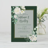 Invitation Roses vertes et blanches élégantes mariage simple (Debout devant)