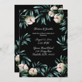 Invitation Roses vertes Noir Arrière - plan Élégant mariage (Devant / Derrière)