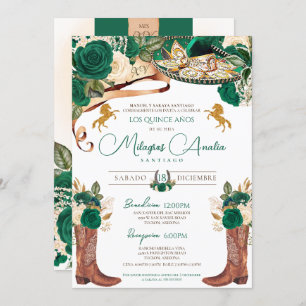 Invitation Roses verts charro Quinceanera