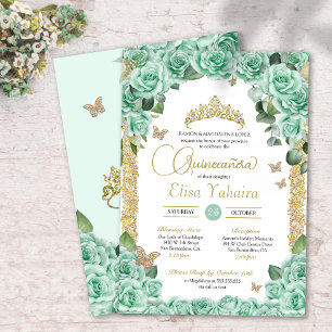 Invitation Roses verts et papillon Quinceanera