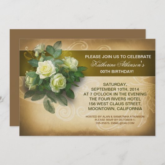 Invitation roses vintages (Devant / Derrière)
