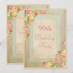 Invitation Roses Vintages élégants 90e anniversaire