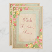 Invitation Roses Vintages élégants 95e anniversaire (Devant / Derrière)