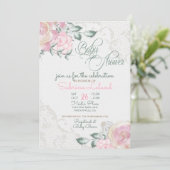 Invitation Roses vintages et Baby shower dentelle antique (Debout devant)