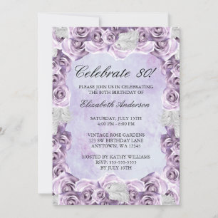 Invitation Roses Vintages et Feather 80e anniversaire