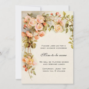Invitation Roses vintages, Fleurs antiques, Baby shower Flora