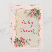 Invitation Roses Vintages roses Shabby Baby shower chic (Devant / Derrière)