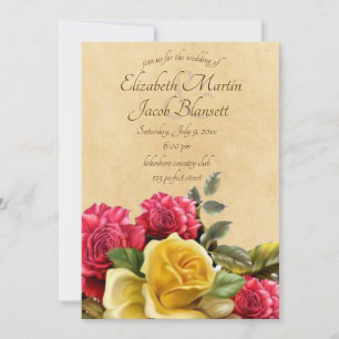 Invitation Roses vintages rouges et jaunes Mariage floral, ja