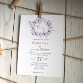 Invitation Roses violet et bleu clair Mariage couronne