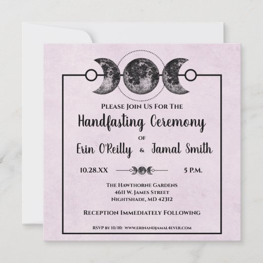 Invitation Roses violets Manipuler Wicca Mariage Lune Invitat (Devant)